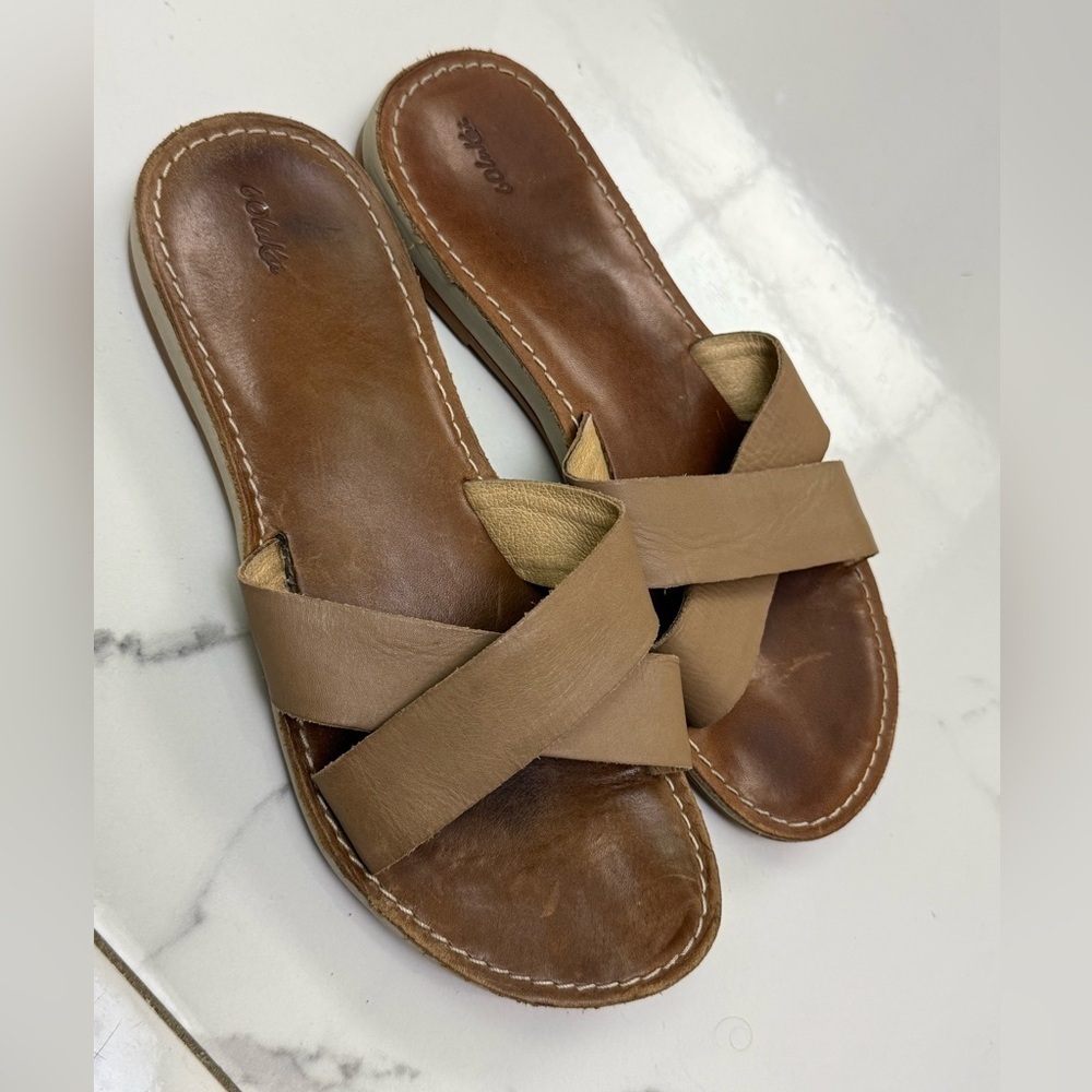 Olukai Brown Leather Slide Sandals Size 8 - Picture 4 of 6